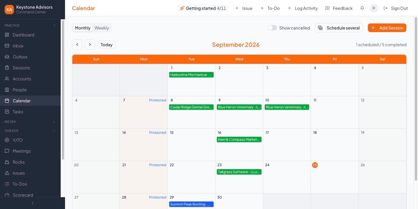 Calendar month with protected Mondays